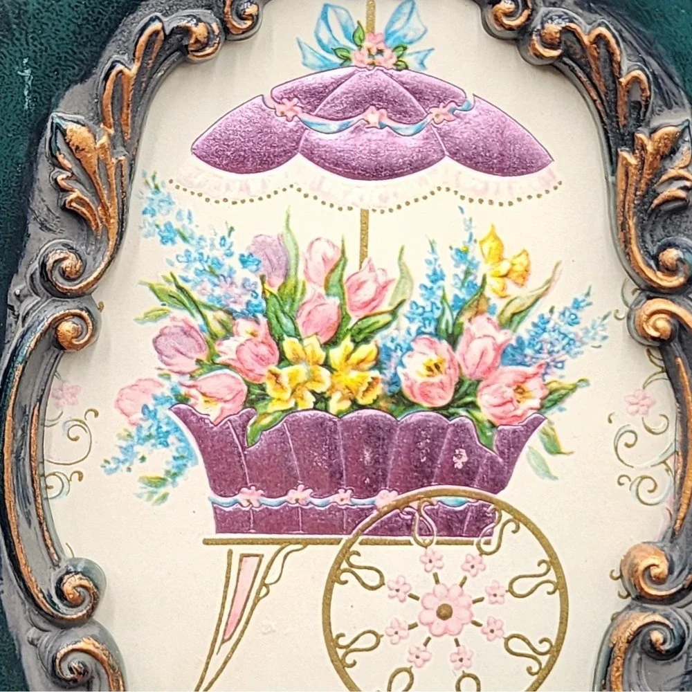Vintage Ornate Green Baroque Resin Photo Frame Antiqued Gold Accents 5x3.5